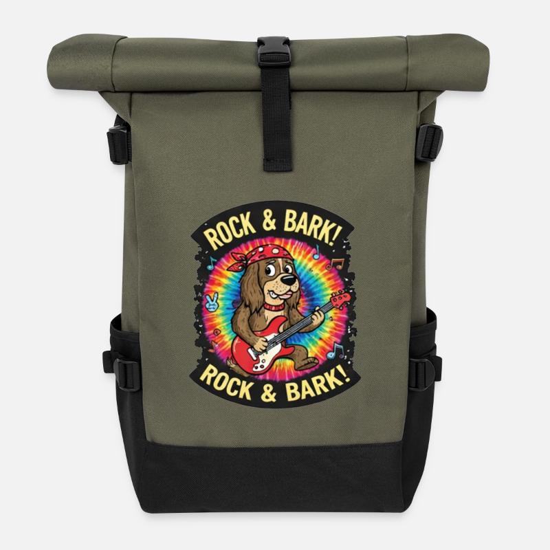 Rock & Bark Tie-Dye Guitar Dog - Roll Top Backpack - olive/black