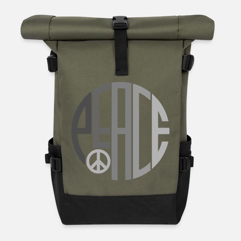 Kreis Typografie Peace mit Peacezeichen - Rolltop Rucksack - Olive/Schwarz