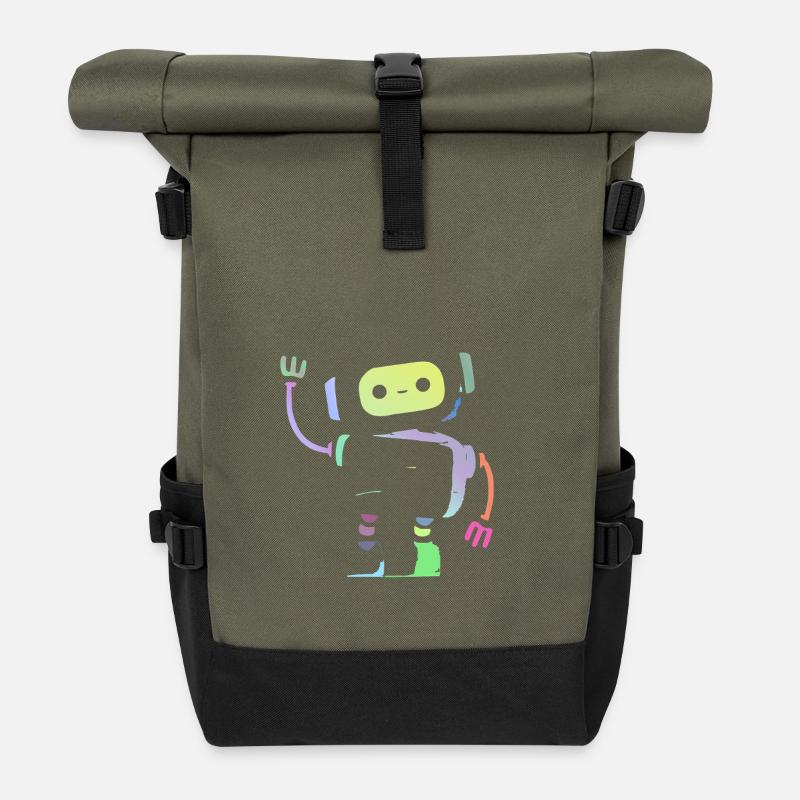 Roboter-Pastell-Amusant - Rolltop Rucksack - Olive/Schwarz