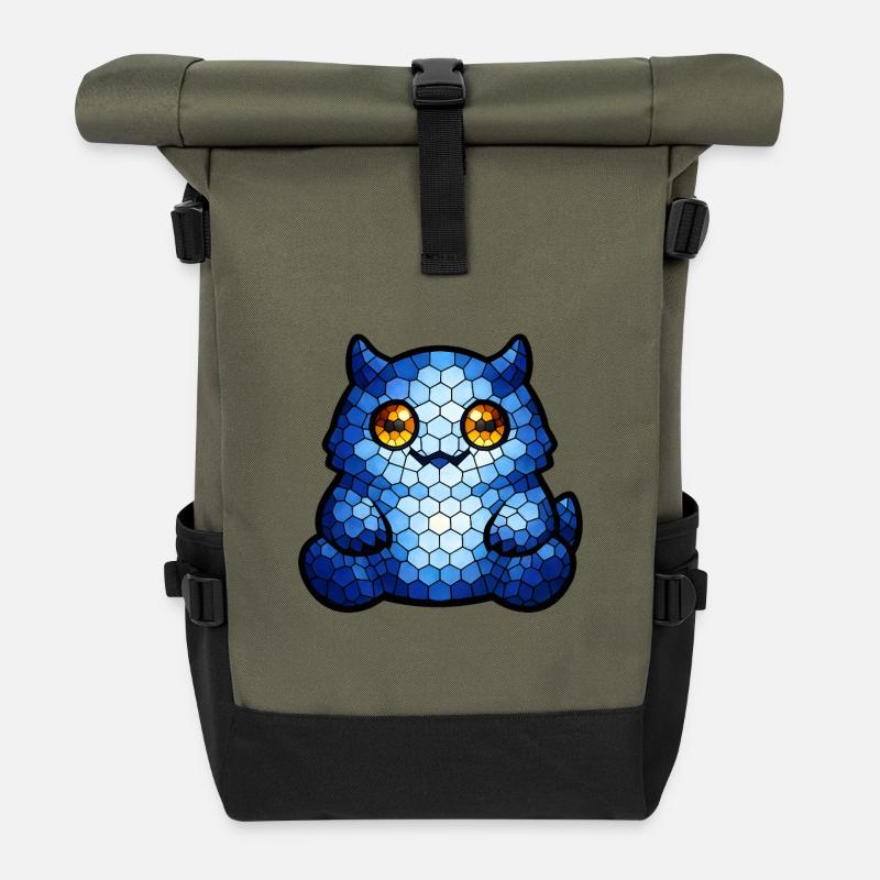 Mosaikkatze Blauauge - Rolltop Rucksack - Olive/Schwarz