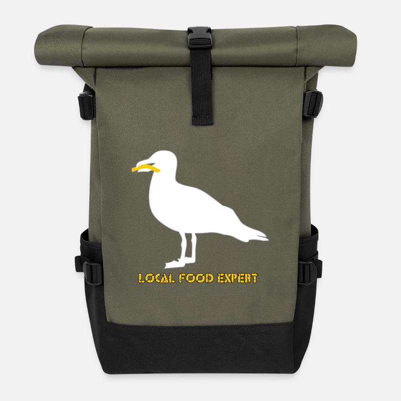 Lokaler Food-Experte Seemöwe - Weiß - Rolltop Rucksack - Olive/Schwarz