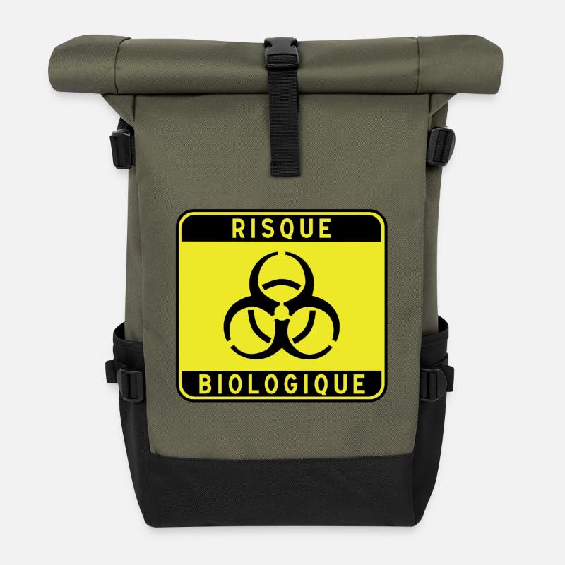 Panneau danger biologique, risque infectieux, mati - Roll Top Backpack - olive/black