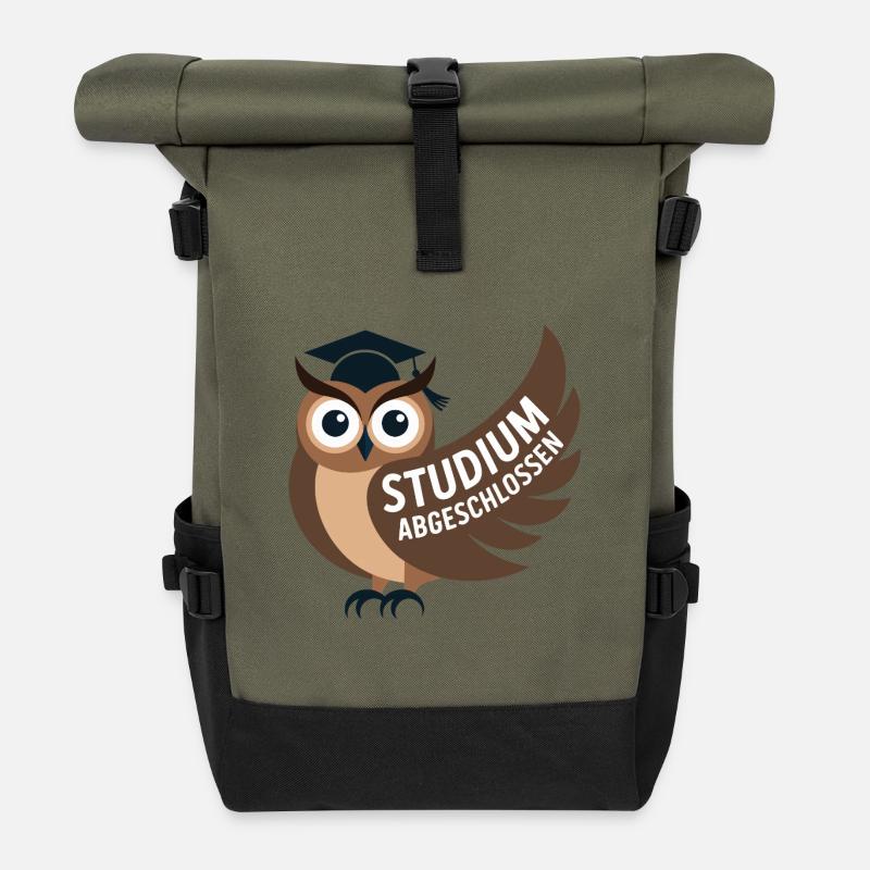 Eule - Studium abgeschlossen - Rolltop Rucksack - Olive/Schwarz