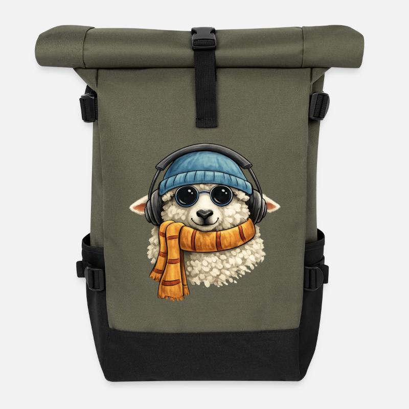 Lamm Kopfhörer Winter - Rolltop Rucksack - Olive/Schwarz