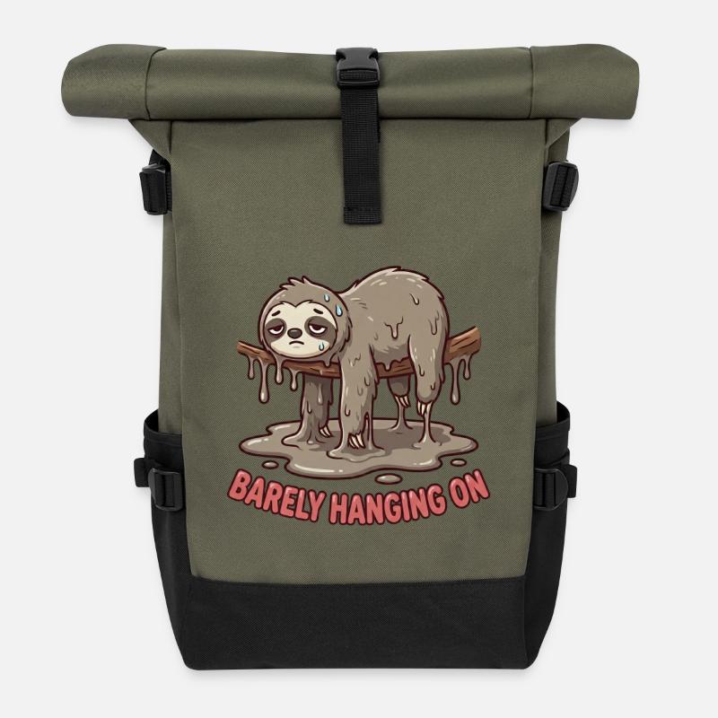Trying My Best: Barely Hanging On Sloth - Roll Top Backpack - olive/black