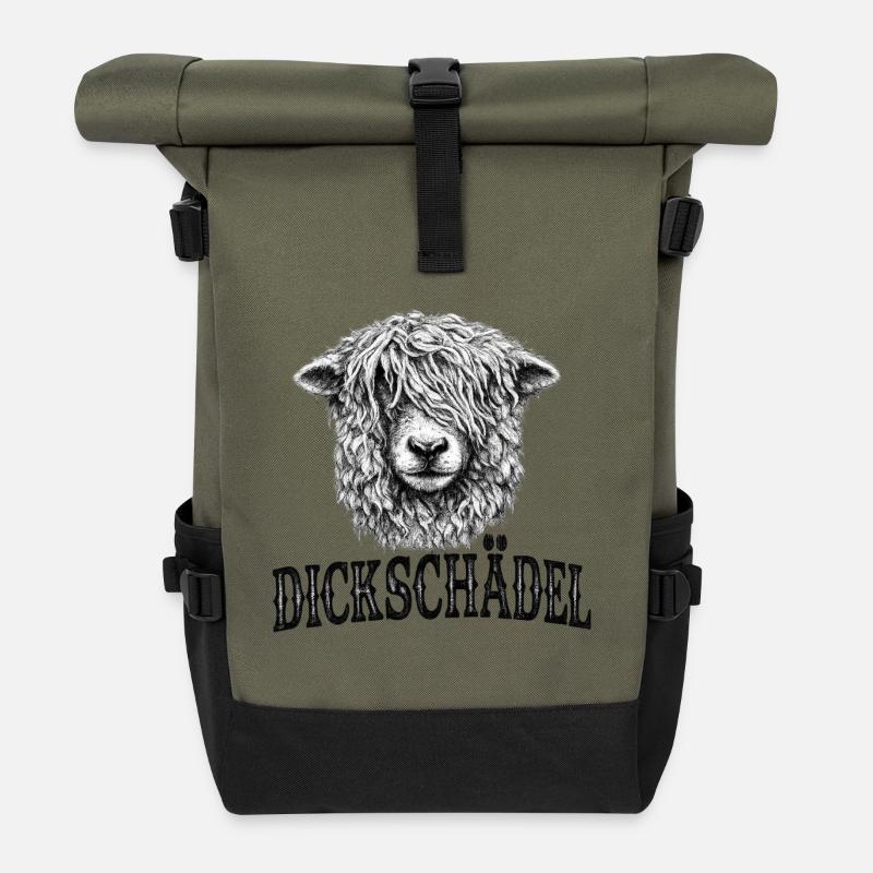 Witziges Schaf Dickschädel - Rolltop Rucksack - Olive/Schwarz