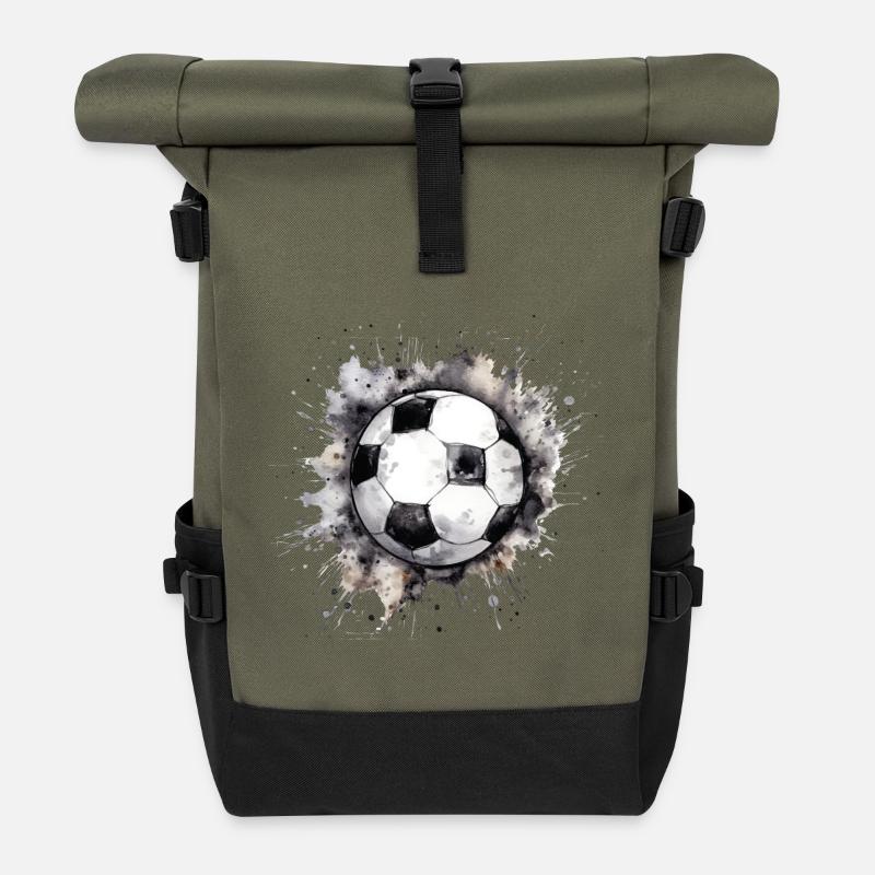 Fußball Ball - Rolltop Rucksack - Olive/Schwarz