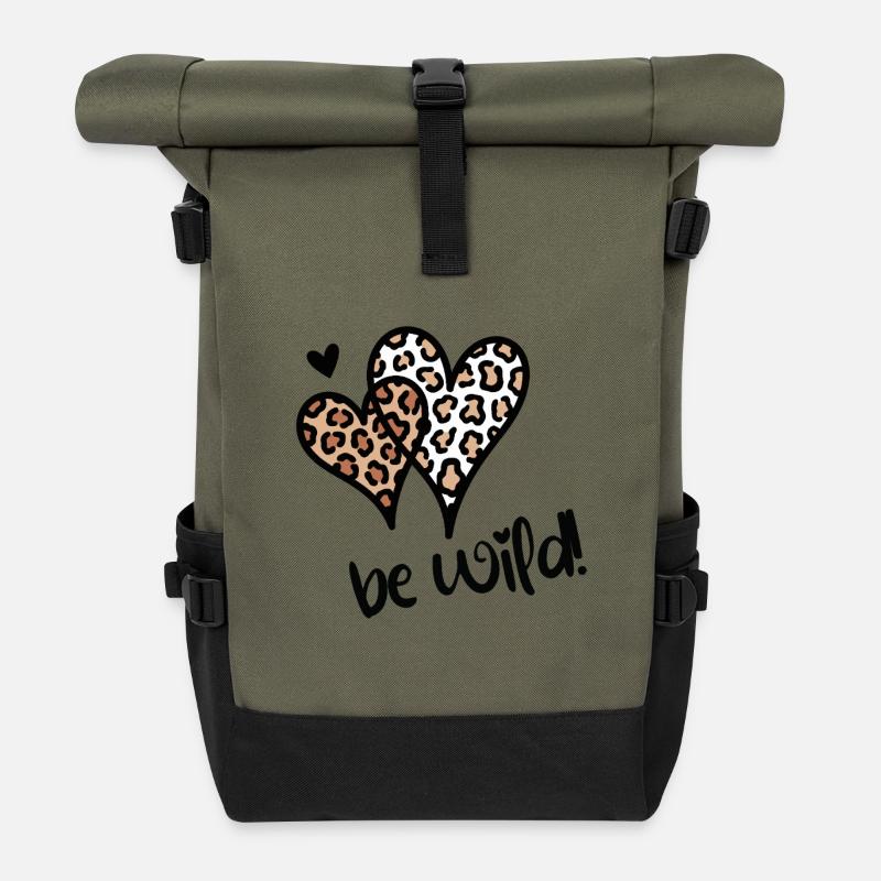 Be Wild Leopard Hearts - Roll Top Backpack - olive/black