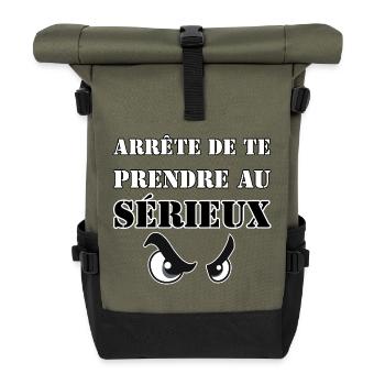 ARRÊTE DE TE PRENDRE AU SÉRIEUX. - Sac à dos roll top - olive/noir - Devant