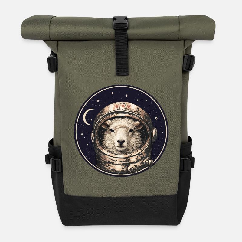 Astronaut sheep in orbit - Roll Top Backpack - olive/black