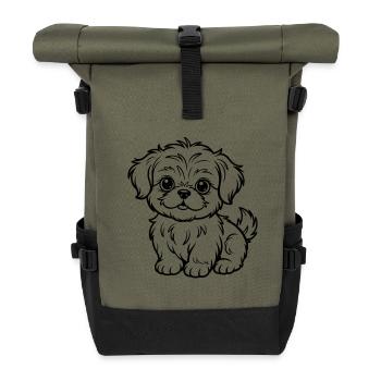 Cuddly Dog Line Drawing - Roll Top Backpack - olive/black - Front