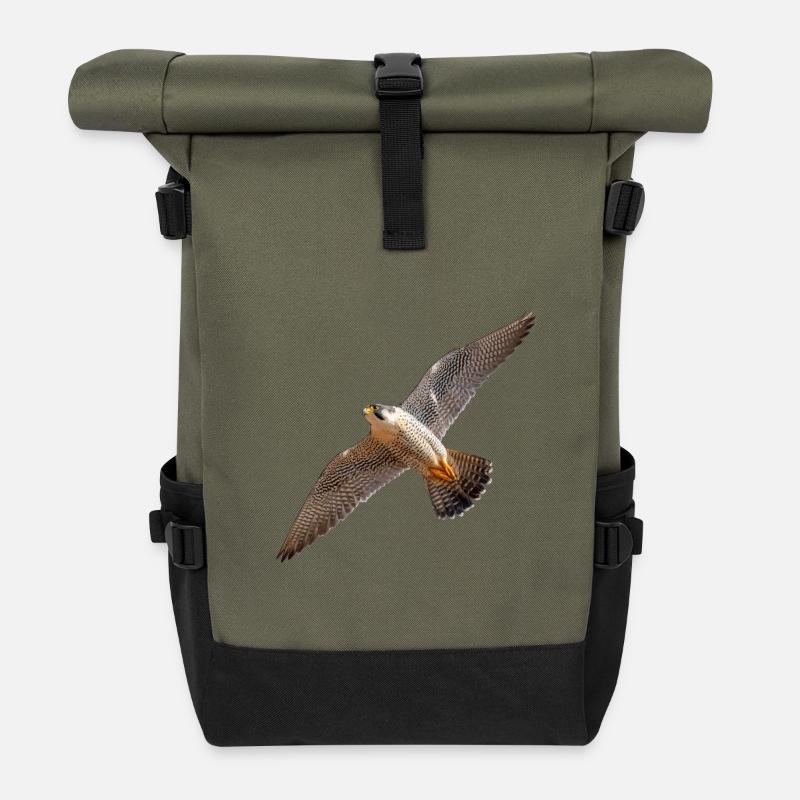 Wanderfalke im Gleitflug – Kraft & Präzision - Rolltop Rucksack - Olive/Schwarz