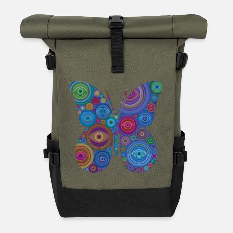 Abstrakte-Augen-Schmetterling - Rolltop Rucksack - Olive/Schwarz