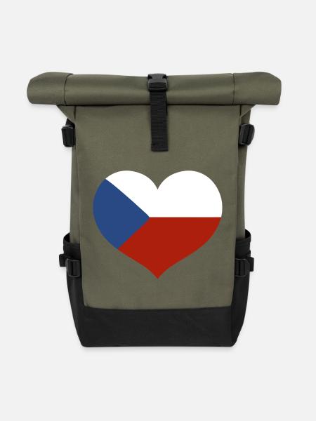Tschechische Herzflagge - Rolltop Rucksack - Olive/Schwarz