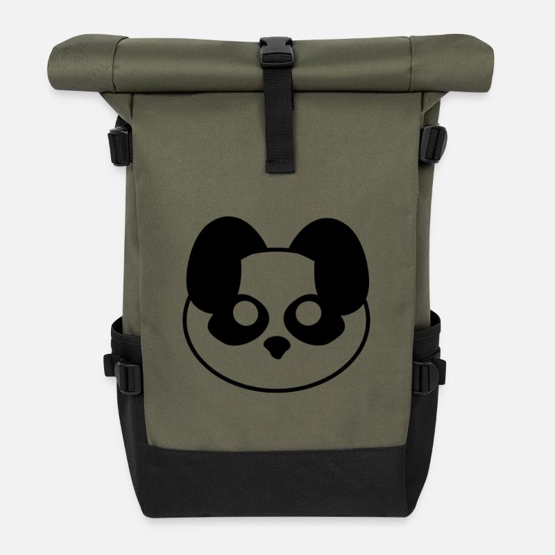 Plush: Pandy (Head) - Roll Top Backpack - olive/black