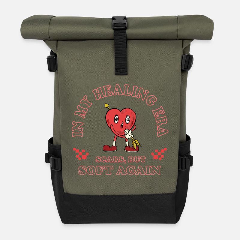 In My Healing Era – Retro Comic Herz - Rolltop Rucksack - Olive/Schwarz