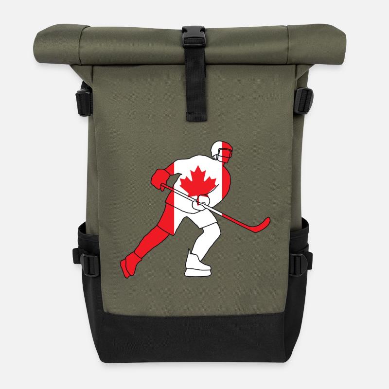 Eishockeyspieler mit der kanadischen Flagge - Rolltop Rucksack - Olive/Schwarz