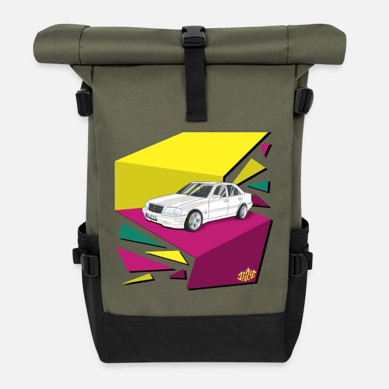 Retro Car Neon Panels 80's - Roll Top Backpack - olive/black