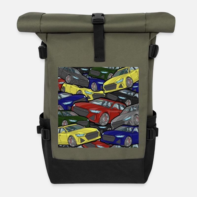 Kaleidoskop Autos Farbexplosion - Rolltop Rucksack - Olive/Schwarz