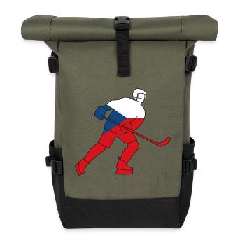Eishockeyspieler mit tschechischer Flagge - Rolltop Rucksack - Olive/Schwarz - Vorne