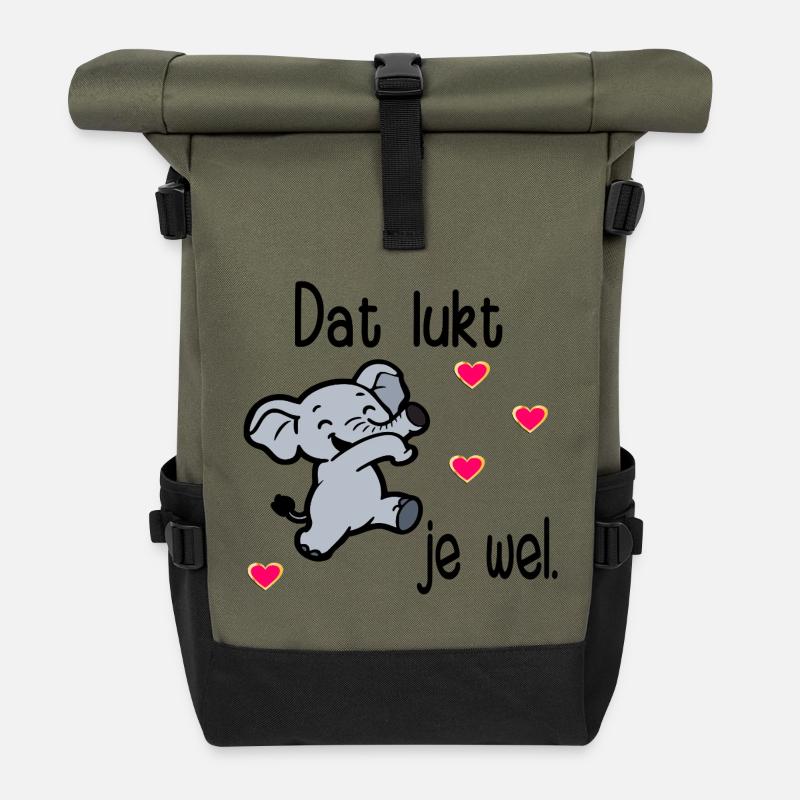 Prüfungsmotivation Elefant - Rolltop Rucksack - Olive/Schwarz