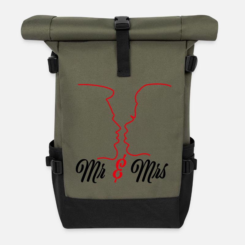 Mr. and Mrs - Just Married - Roll Top Backpack - olive/black