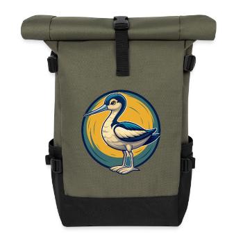 Avocet Kawaii Maskottchen Cartoon Clipart Logo Abzeichen - Rolltop Rucksack - Olive/Schwarz - Vorne