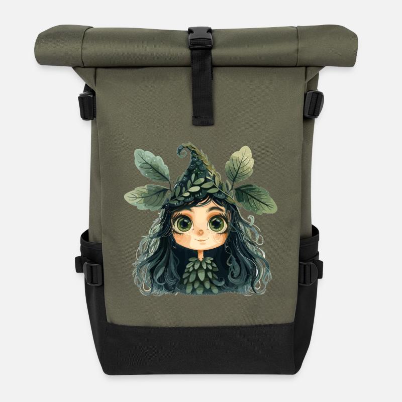 Leaf Queen, Forest Creature, Forest Fairy - Roll Top Backpack - olive/black