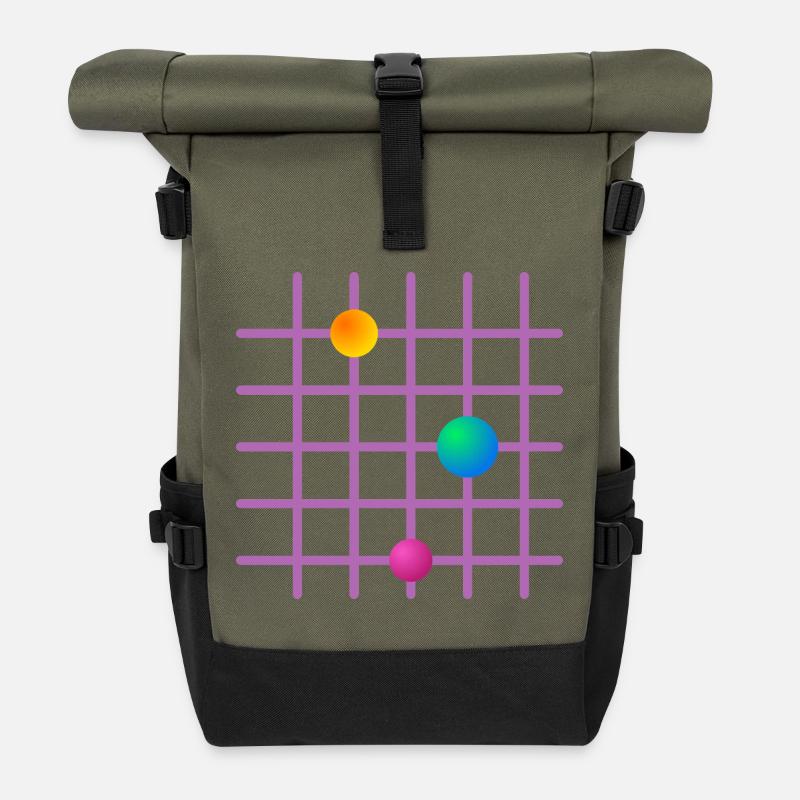 Coloured ball grid in grid design - Roll Top Backpack - olive/black