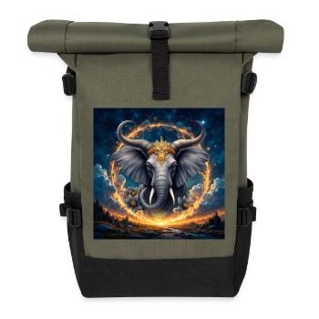 Himmlischer Elefant mit goldener Krone - Rolltop Rucksack - Olive/Schwarz - Vorne