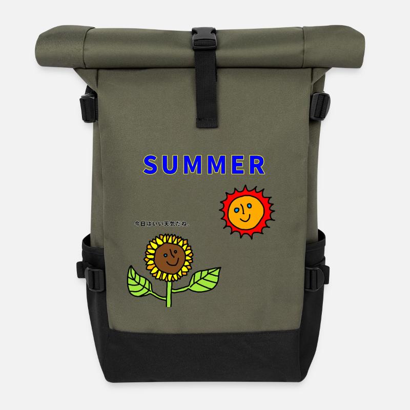 Sommersonne und Sonnenblumen - Rolltop Rucksack - Olive/Schwarz