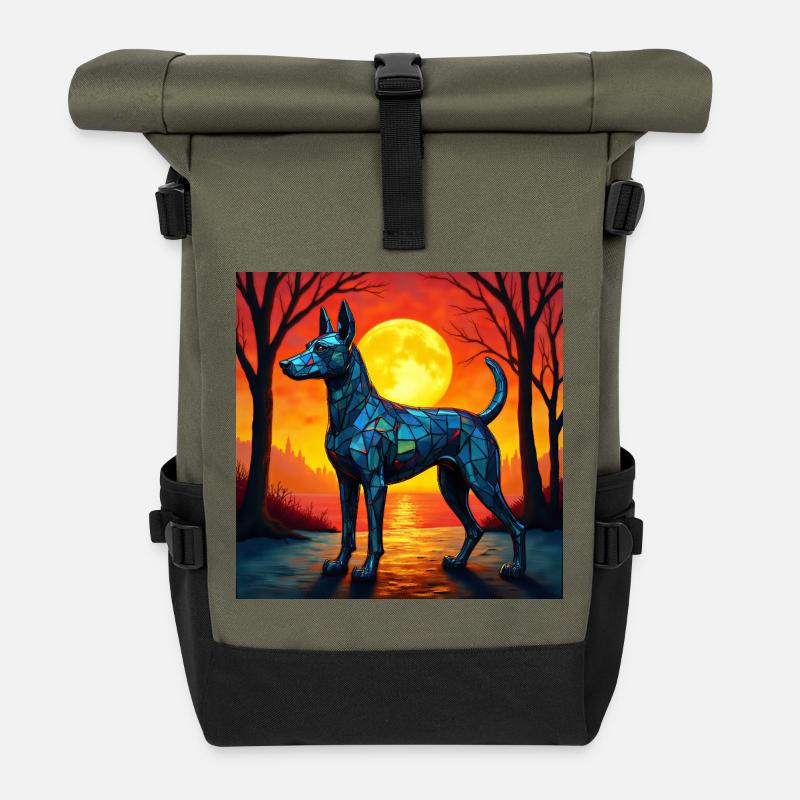 Mondnacht Polygonwolf - Rolltop Rucksack - Olive/Schwarz
