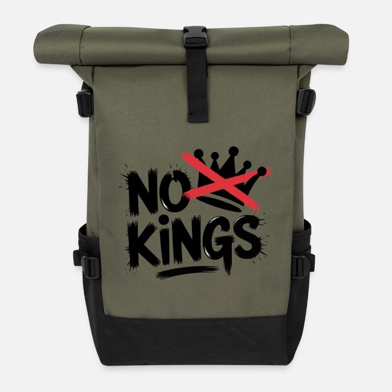No Kings Statement Design - Roll Top Backpack - olive/black