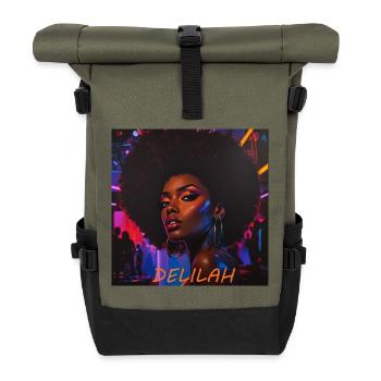 Delilah Neon Afro-Porträt - Rolltop Rucksack - Olive/Schwarz - Vorne