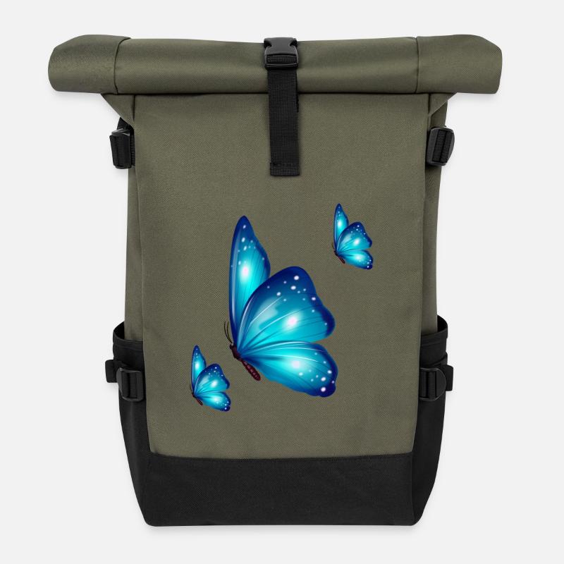Schmetterlingstrio - Rolltop Rucksack - Olive/Schwarz