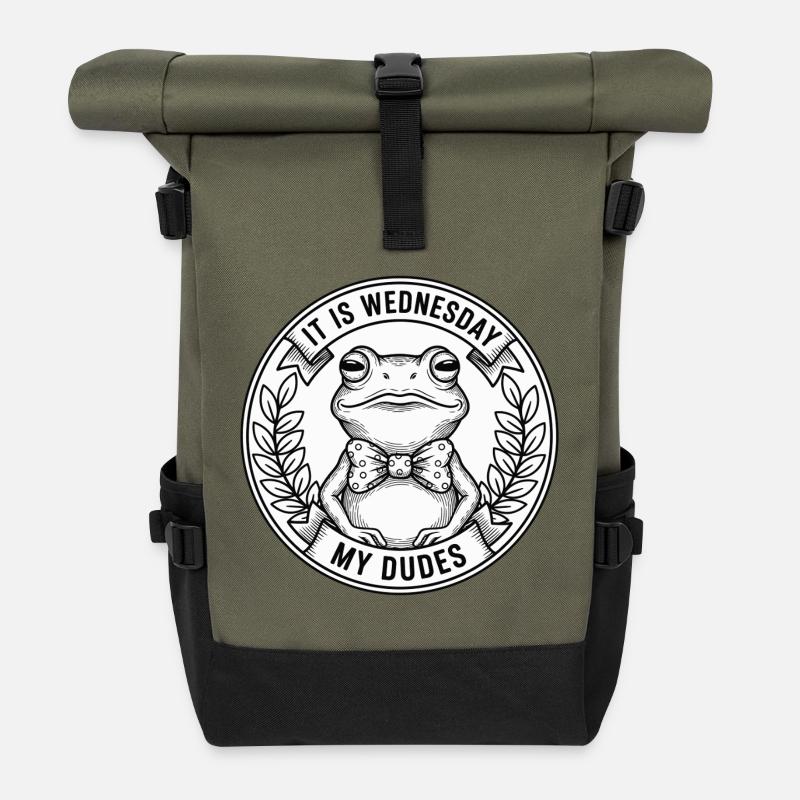 Mittwoch-Frosch-Fliege-Logo - Rolltop Rucksack - Olive/Schwarz
