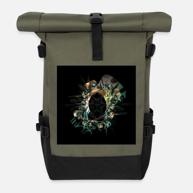 Neonring im Polygon-Stil - Rolltop Rucksack - Olive/Schwarz