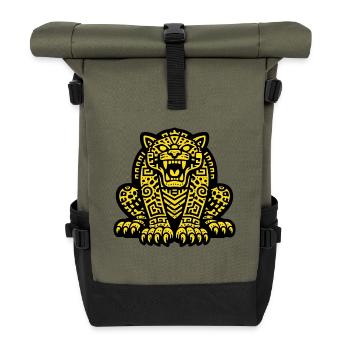 Totem jaguar aztèque – Bête guerrière mésoaméricaine Sy - Sac à dos roll top - olive/noir - Devant