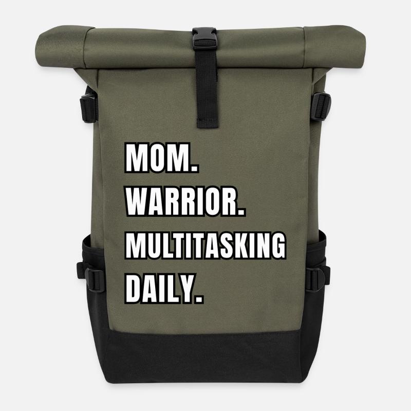 Mom Warrior Multitasking Daily - Roll Top Backpack - olive/black