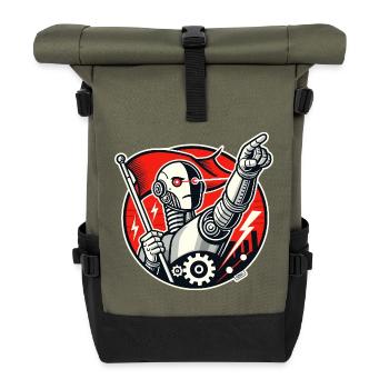 Robot with flag and outstretched arm - Roll Top Backpack - olive/black - Front