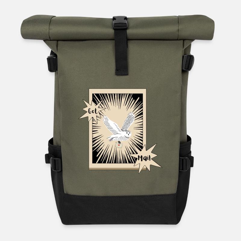 Got Mail Owl Letter Owl Snowy Owl - Roll Top Backpack - olive/black