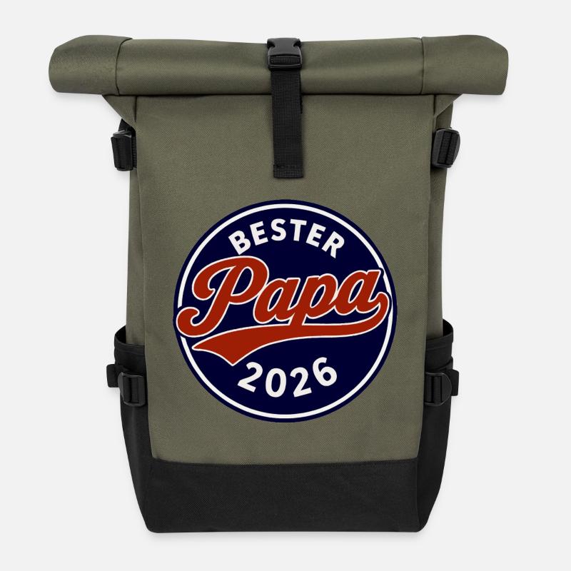 Bester Papa 2026  - Vatertag - Geburtstag  - Rolltop Rucksack - Olive/Schwarz