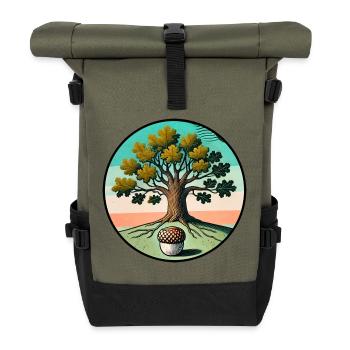 Retro-Baum des Lebens mit Eichel - Rolltop Rucksack - Olive/Schwarz - Vorne