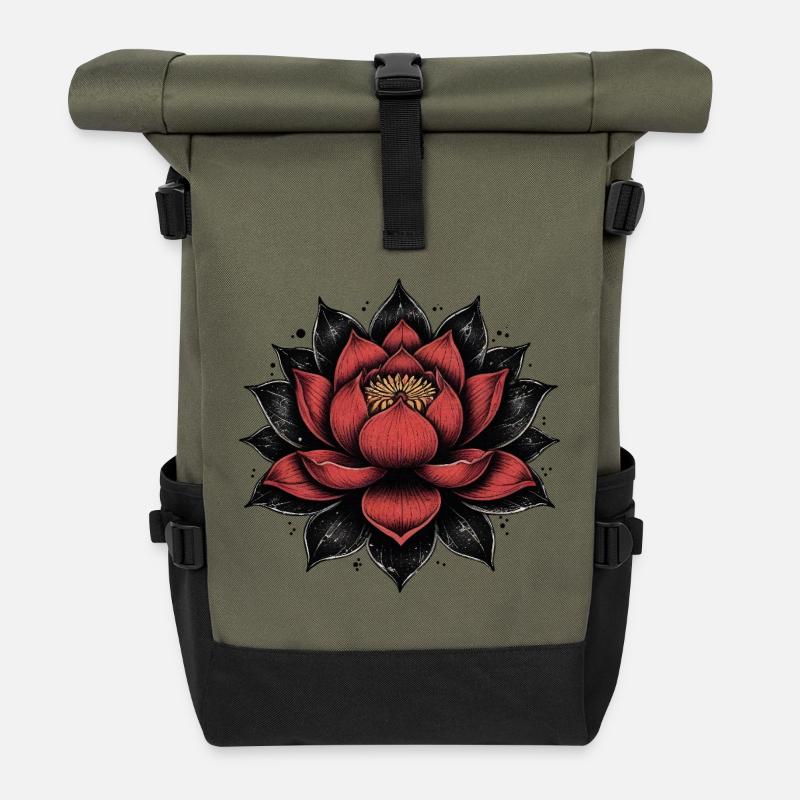 Blütenblätter der Lotusblüte - Rolltop Rucksack - Olive/Schwarz