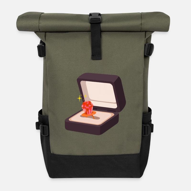 Candy Ring Proposal Verlobung Marry Hochzeit  - Rolltop Rucksack - Olive/Schwarz