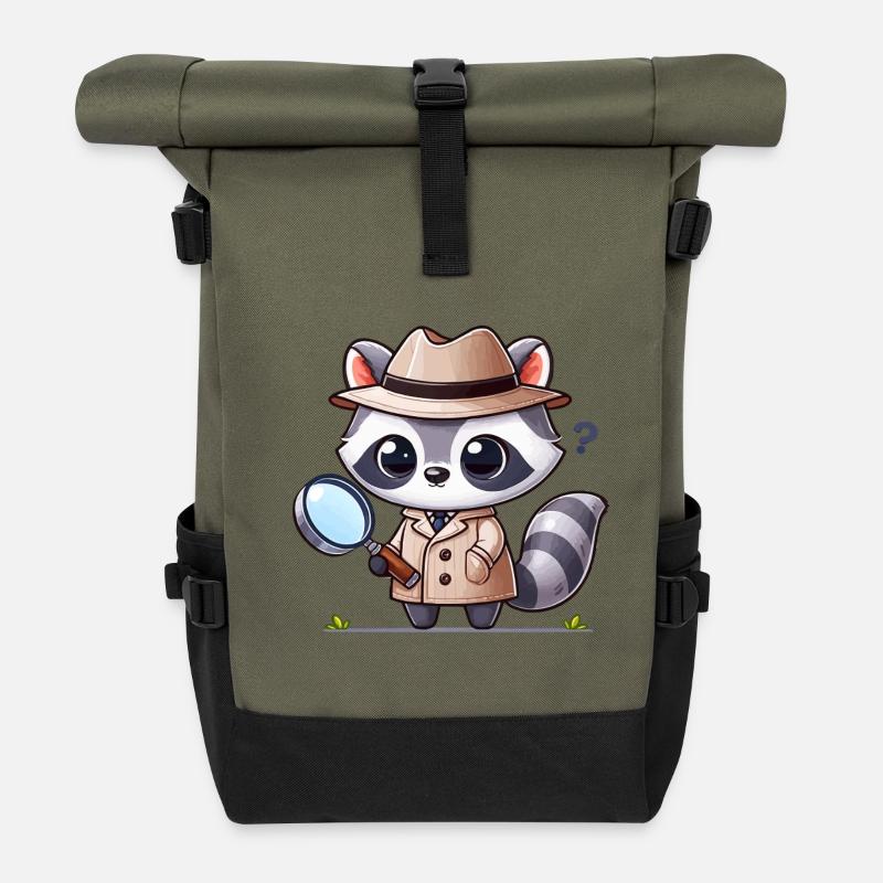 Detective raccoon in trench coat - Roll Top Backpack - olive/black