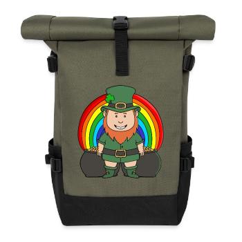 Lucky Leprechaun with Rainbow Pot of Gold - Roll Top Backpack - olive/black - Front