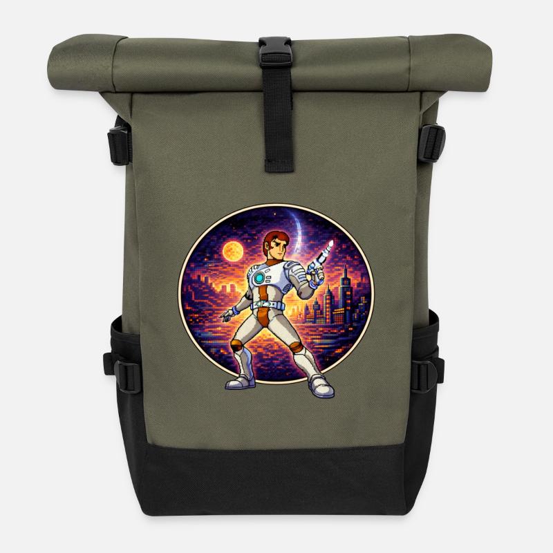 Pixel Captain – Héros rétro de science-fiction - Sac à dos roll top - olive/noir