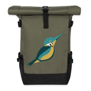 Geometrischer Eisvogel mit Punkten L-Blau - Rolltop Rucksack - Olive/Schwarz - Vorne