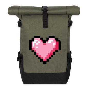Retro 8-Bit-Pixelherz - Rolltop Rucksack - Olive/Schwarz - Vorne